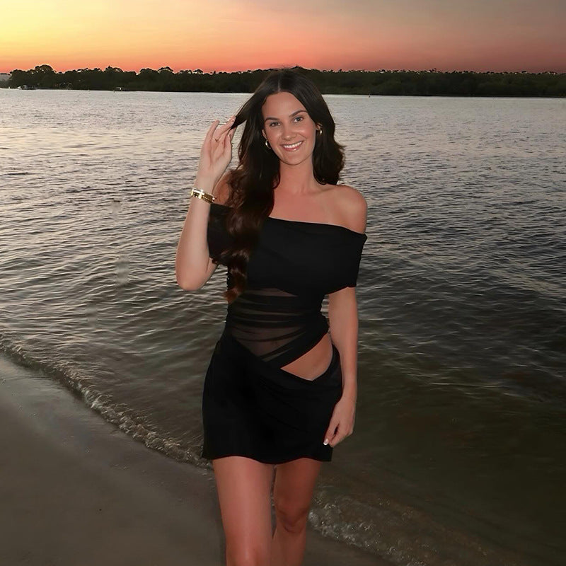 Sexy Dress off Shoulder Gauzy Package Hip Dress Bella Mia